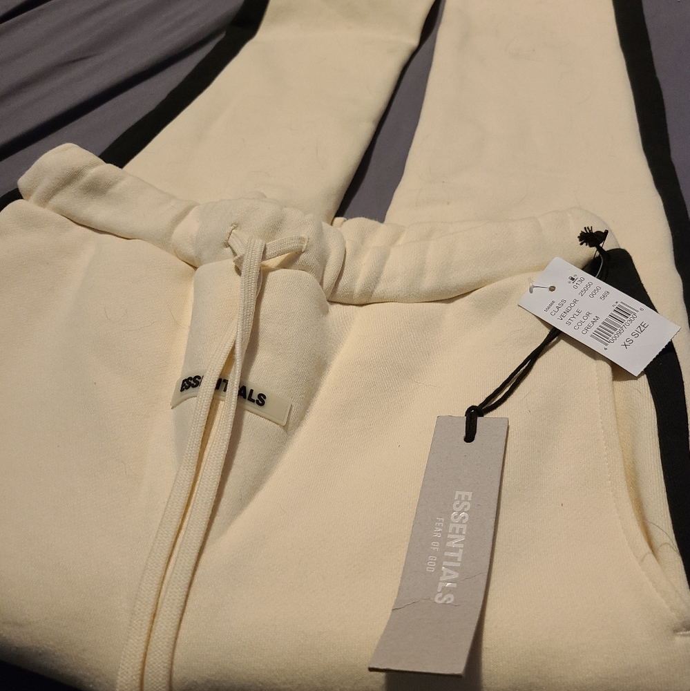Fear of God Essentials Sweatpants- Cream and Black Stripe - Size XS